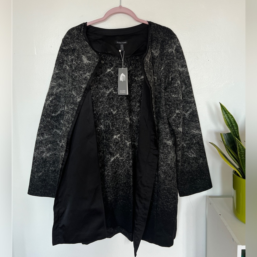 Eileen Fisher Coat Felted Wool Sprinkle black grey open front